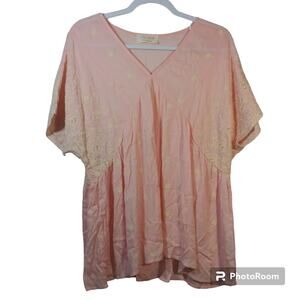 Sugarfox Pink Embroidered Short Sleeve Top Size L